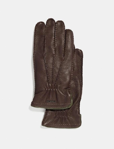 Shop Coach Deerskin Gloves - Men's In Mahogany/green