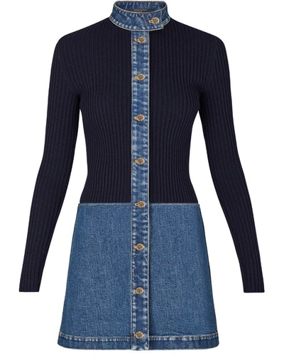 Shop Louis Vuitton Stonewashed Denim Bi-material Dress In Bleu