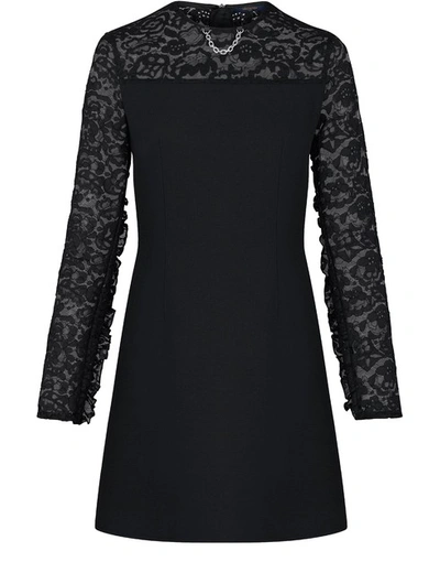 Shop Louis Vuitton Monogram Lace Frill Sleeve Dress In Noir