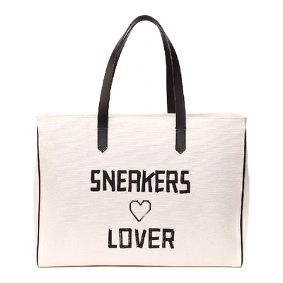 Shop Golden Goose California Cotton &amp; Leather Script Bag In Natural Canvas-sneakers Lover