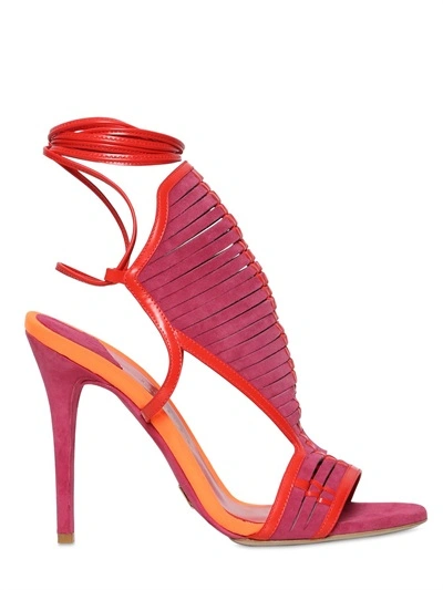 Daniele Michetti 110mm Woven Suede & Leather Sandals In Red/fuchsia