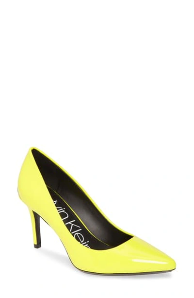 Shop Calvin Klein Gayle Pointed Toe Pump In Yellow Patent Leather