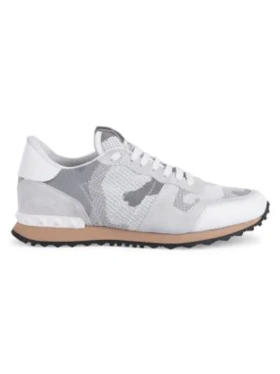 Shop Valentino Rockrunner Camouflage Sneakers In Bianco Pastel Grey