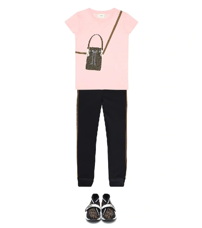 Shop Fendi Printed Cotton-jersey T-shirt In Pink