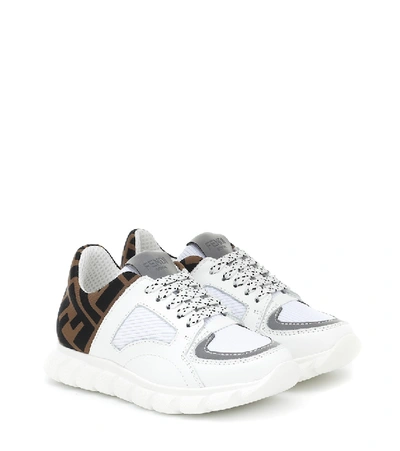 Shop Fendi Leather-trimmed Mesh Sneakers In White