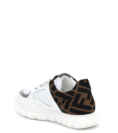 Shop Fendi Leather-trimmed Mesh Sneakers In White