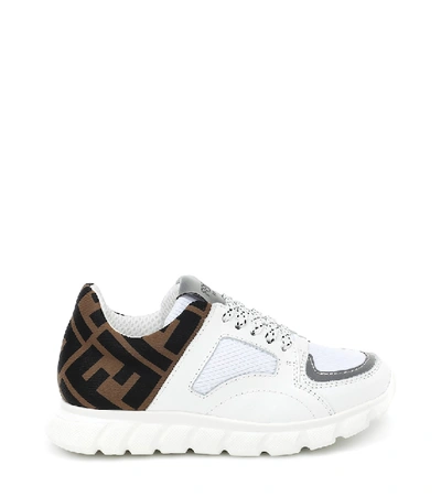 Shop Fendi Leather-trimmed Mesh Sneakers In White