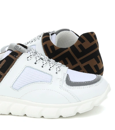 Shop Fendi Leather-trimmed Mesh Sneakers In White