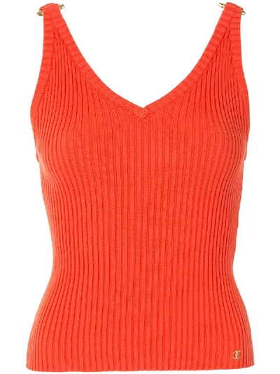 Pre-owned Chanel 2001 Knitted Ribbed Tank In Orange
