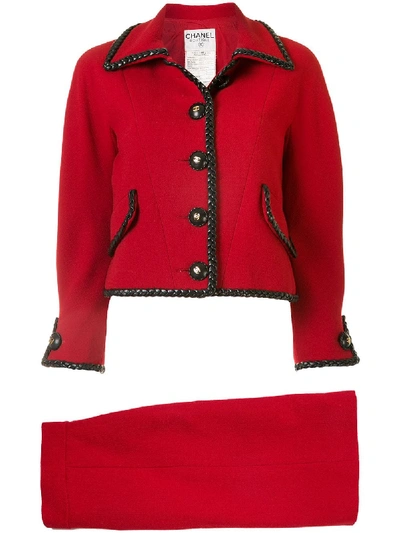 Pre-owned Chanel Braided Trimming Skirt Suit In Red