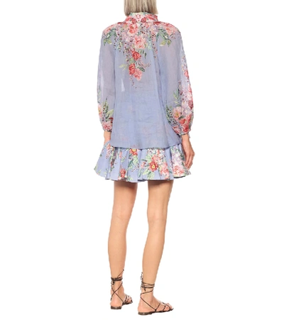 Shop Zimmermann Bellitude Floral Ramie Blouse In Blue