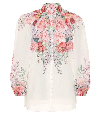 Shop Zimmermann Bellitude Floral Ramie Blouse In White