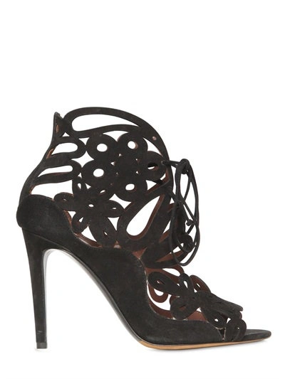 Shop Tabitha Simmons 100mm Nina Suede Cage Sandals In Black
