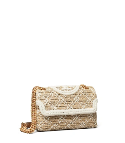 Shop Tory Burch Fleming Soft Straw Small Convertible Shoulder Bag In Natural / New Ivory