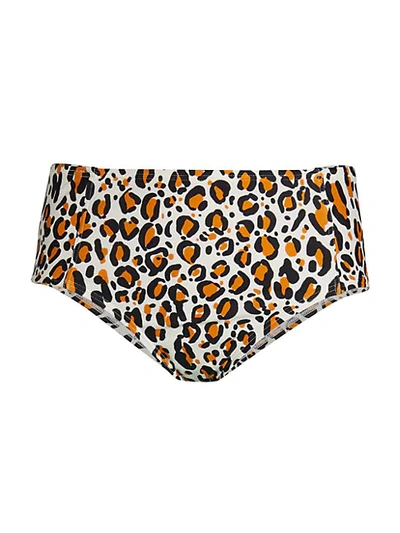 Shop Dkny Women's High-rise Leopard-print Bikini Bottoms In Golden Oak