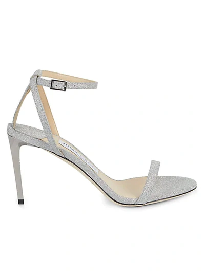 Shop Jimmy Choo Glitter Leather Ankle-strap Sandals In Silver