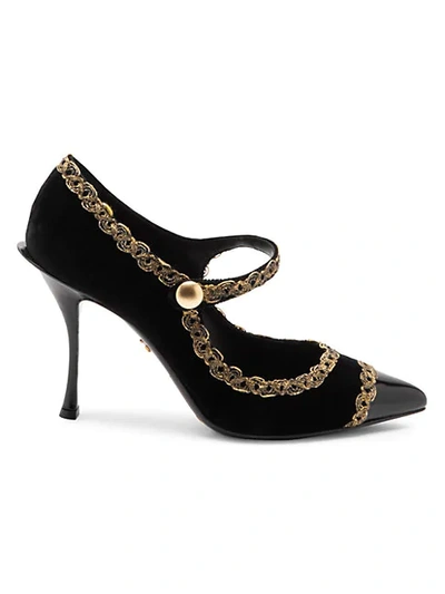 Shop Dolce & Gabbana Embellished Velvet Mary Janes In Nero