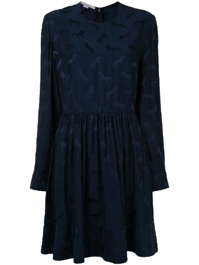 Shop Stella Mccartney Horse Print Pleated Mini Dress In Blue