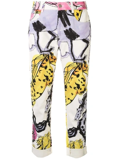 Shop Stella Mccartney Horse Print Cropped Jeans In Multicolour