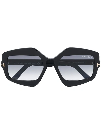 Shop Tom Ford Oversized Geometric Frame Sunglasses In Black