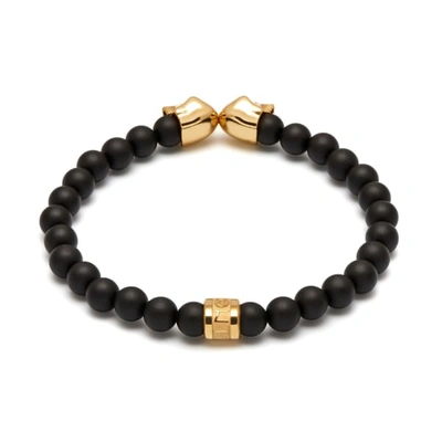 Shop Northskull Matte Black Onyx & Gold Medius Twin Skull Bracelet