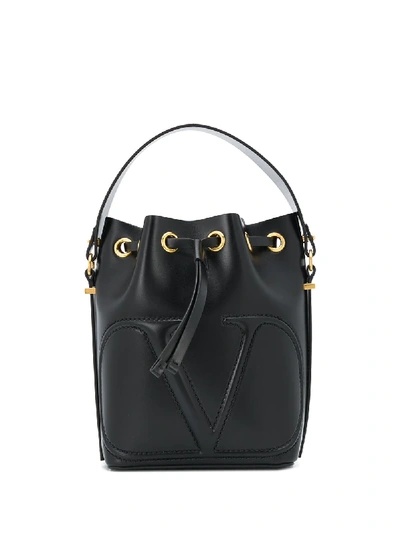 Shop Valentino Vlogo Drawstring Bucket Bag In Black