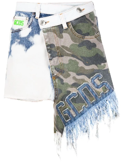 Gcds Camouflage-print Asymmetric Skirt In Blue