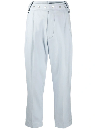 Shop Mrz Belted-waist Tapered Trousers In Blue