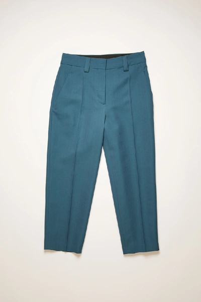 羊毛混纺锥型长裤 蓝绿色