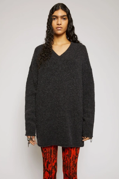 Shop Acne Studios Oversized V-neck Sweater Washed Black