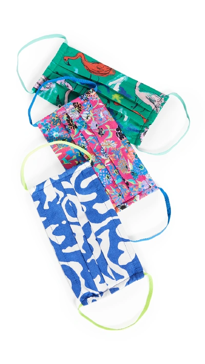 Shop Tanya Taylor Face Coverings - 3 Pack In Flamingo Green Multi