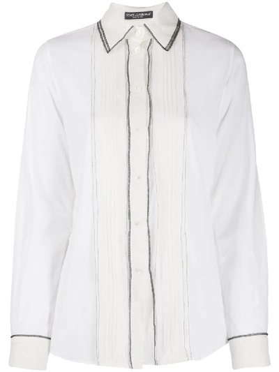 Pre-owned Dolce & Gabbana Embroidered Bib Shirt In White