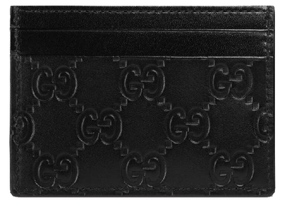 Pre-owned Gucci Signature Leather Card Holder Gg (5 Card Slot) Black