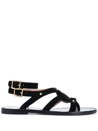 Shop Alberta Ferretti Pantoletten Mit Riemchen In Black