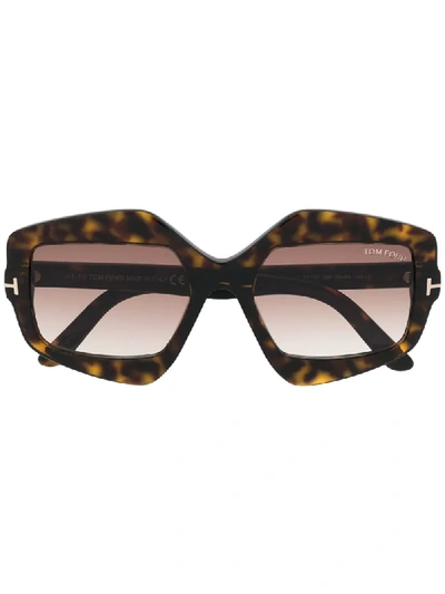 Shop Tom Ford Oversized Geometric Frame Sunglasses In Brown