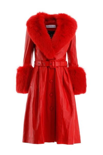 Shop Saks Potts Foxy Leather Coat In Foxy Red (red)