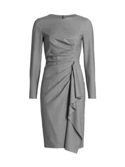 Shop Max Mara Draped Long Sleeve Sheath Dress In Light Grey