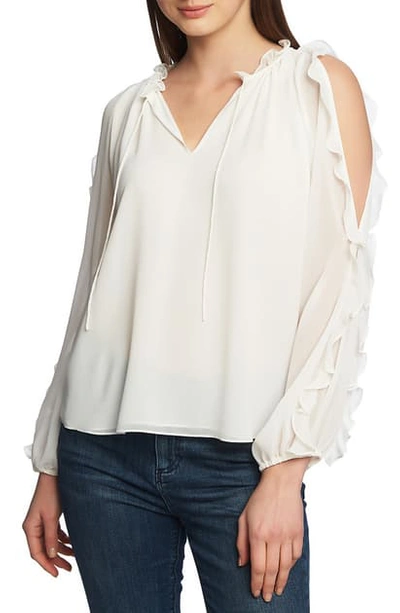 Shop 1.state Ruffle Cold Shoulder Top In Soft Ecru