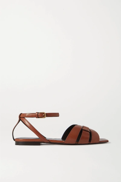Shop Saint Laurent Nu Pieds Woven Leather Sandals In Tan