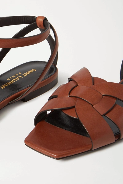 Shop Saint Laurent Nu Pieds Woven Leather Sandals In Tan