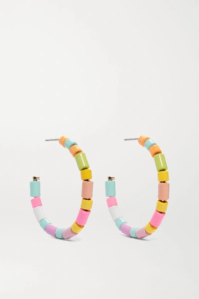 Shop Roxanne Assoulin U-tube Enamel Hoop Earrings In Pink