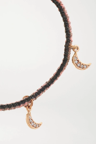Shop Brooke Gregson Crescent 14-karat Rose Gold, Sterling Silver, Silk And Diamond Bracelet