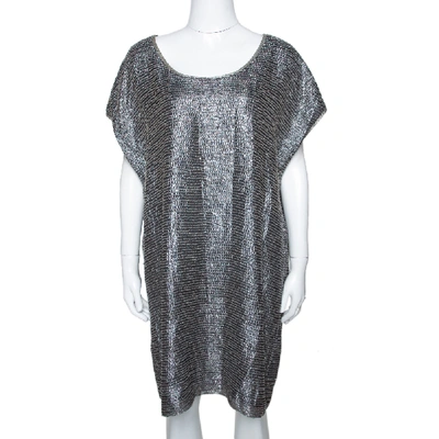 Pre-owned Diane Von Furstenberg Metallic Grey Bead Embellished Silk New Sol Two Bugle Mini Dress L