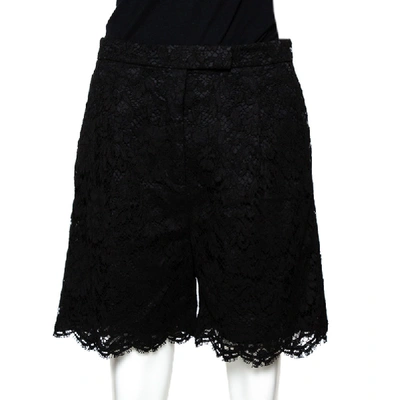 Pre-owned Valentino Black Corded Floral Lace Shorts M