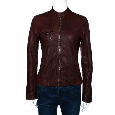 Pre-owned Dolce & Gabbana Brown Leather Zip Front Jacket S