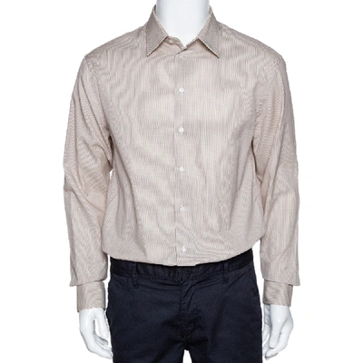 Pre-owned Armani Collezioni Beige Striped Cotton Blend Button Front Shirt L