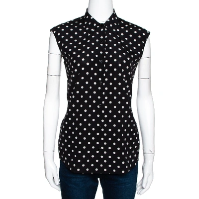 Pre-owned Dolce & Gabbana Monochrome Polka Dotted Silk Sleeveless Shirt S In Black