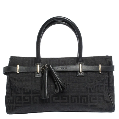 Pre-owned Givenchy Black Monogram Canvas And Leather Tassel Tote