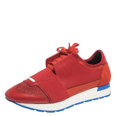 Pre-owned Balenciaga Red Leather And Mesh Race Runners Sneakers Size 39