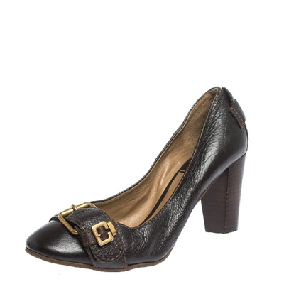 Pre-owned Chloé Brown Leather Buckle Detail Pumps Size 37